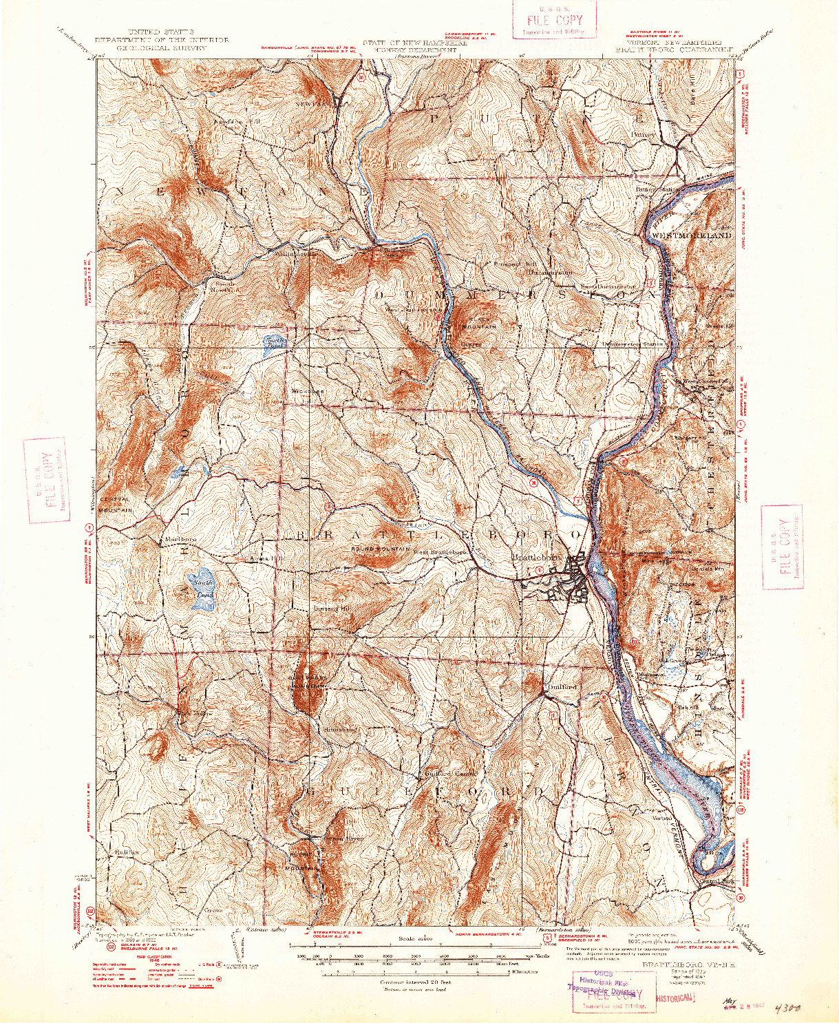 USGS 1:62500-SCALE QUADRANGLE FOR BRATTLEBORO, VT 1935