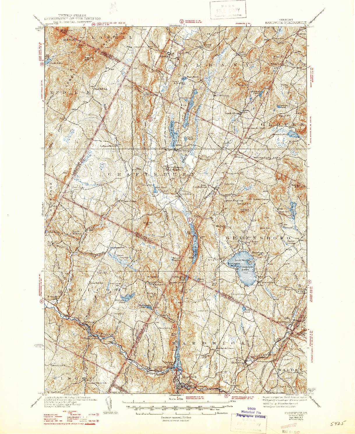 USGS 1:62500-SCALE QUADRANGLE FOR HARDWICK, VT 1938