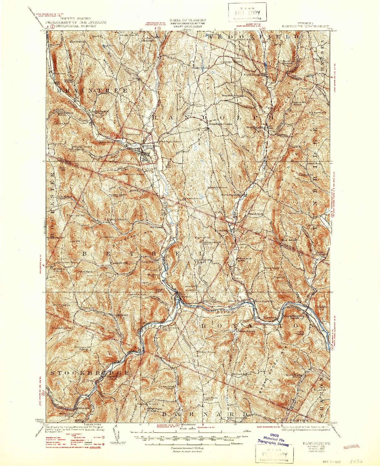 USGS 1:62500-SCALE QUADRANGLE FOR RANDOLPH, VT 1926