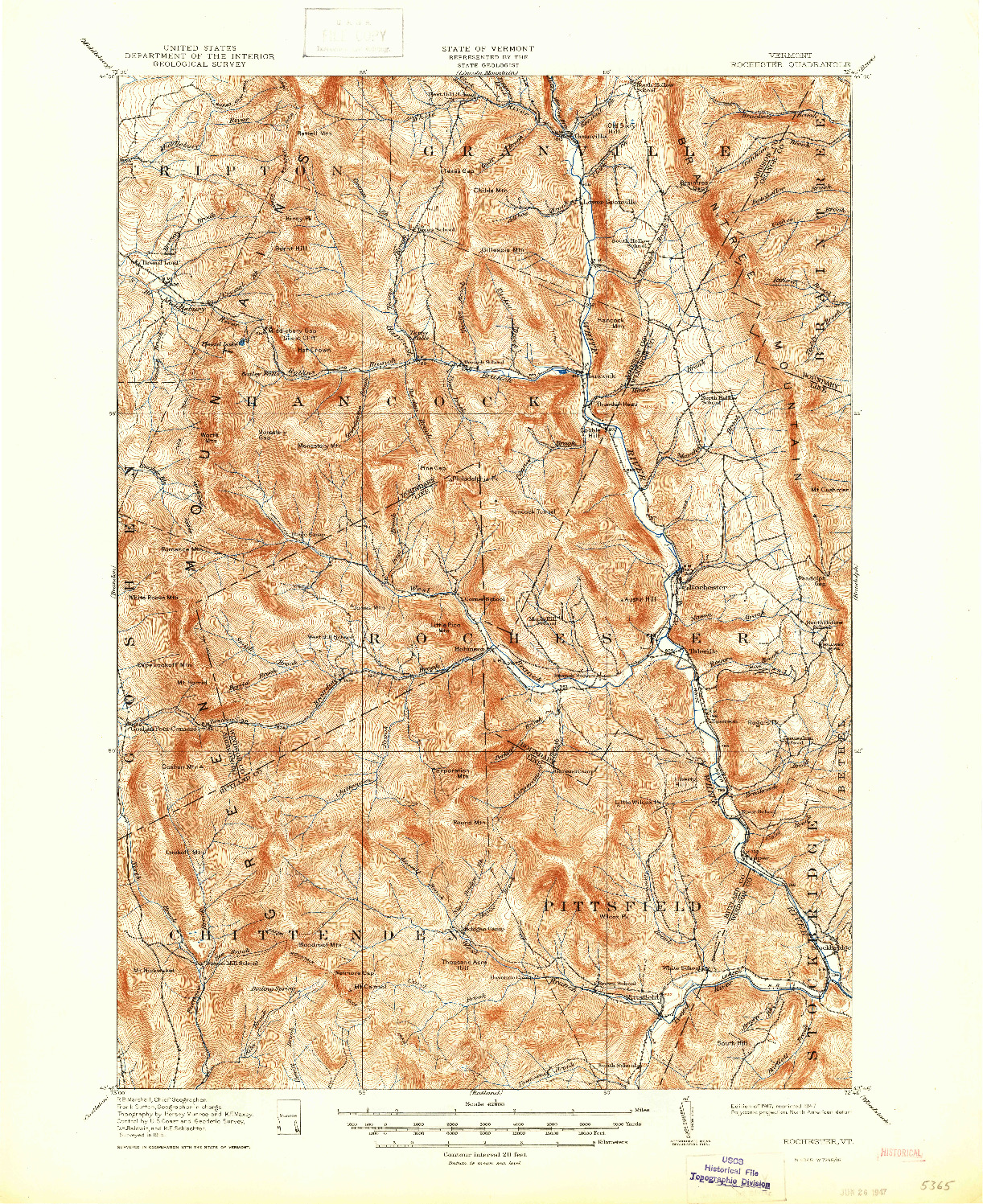 USGS 1:62500-SCALE QUADRANGLE FOR ROCHESTER, VT 1917