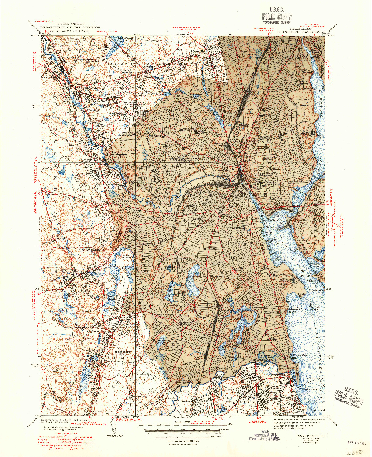 USGS 1:31680-SCALE QUADRANGLE FOR PROVIDENCE, RI 1939