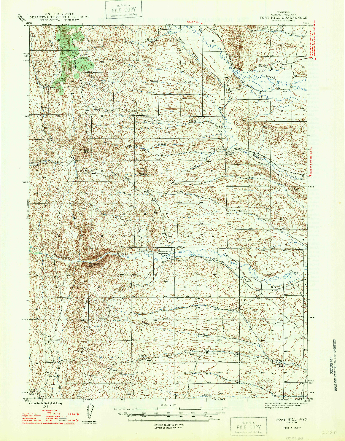 USGS 1:62500-SCALE QUADRANGLE FOR FORT HILL, WY 1947