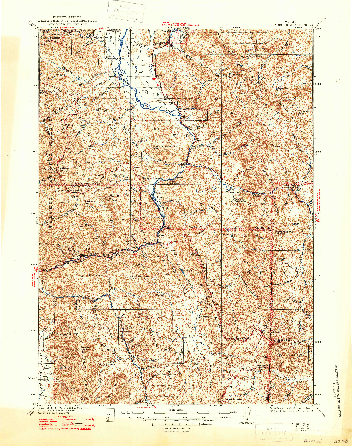 USGS 1:125000-SCALE QUADRANGLE FOR JACKSON, WY 1935