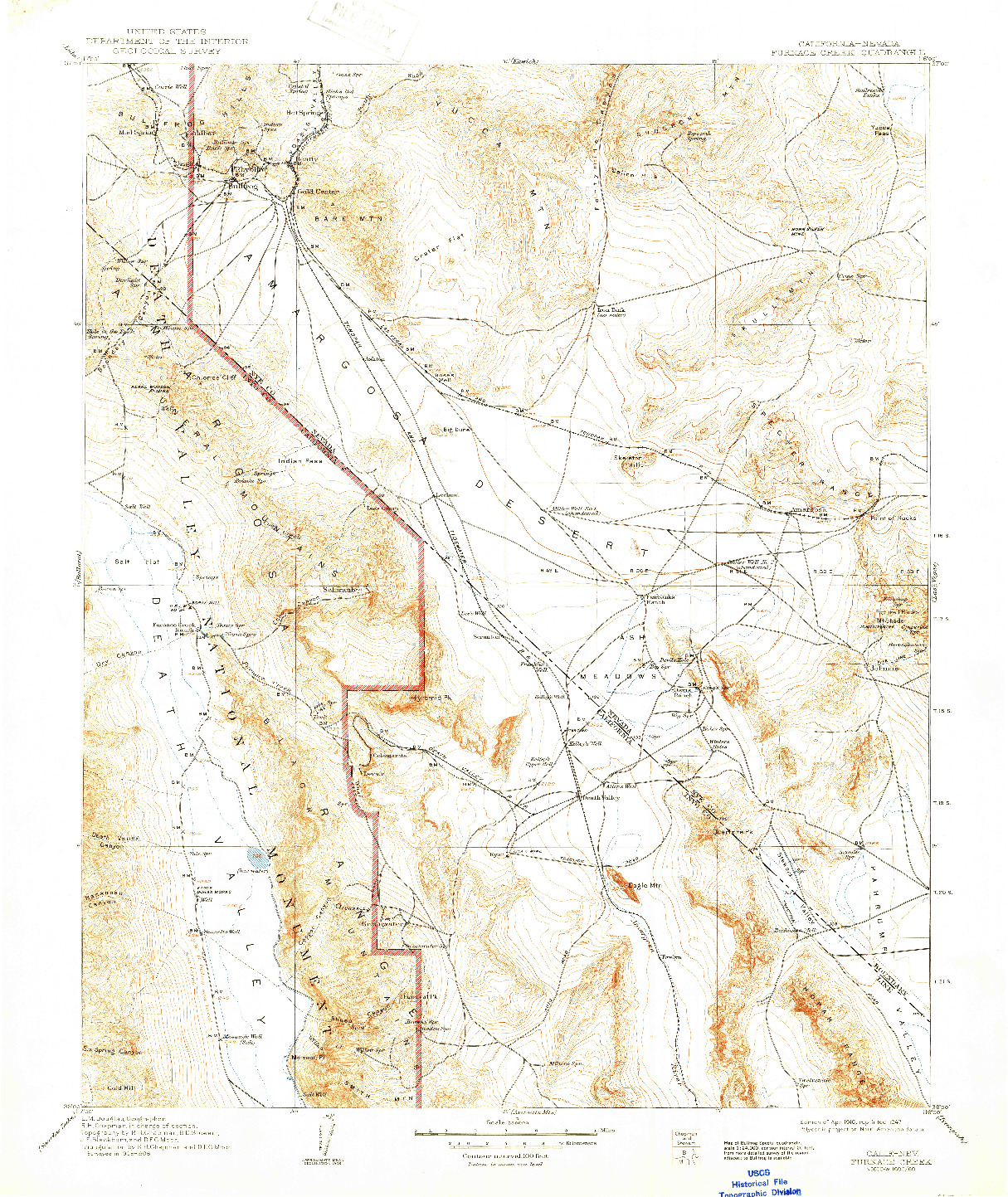 USGS 1:250000-SCALE QUADRANGLE FOR FURNACE CREEK, CA 1910