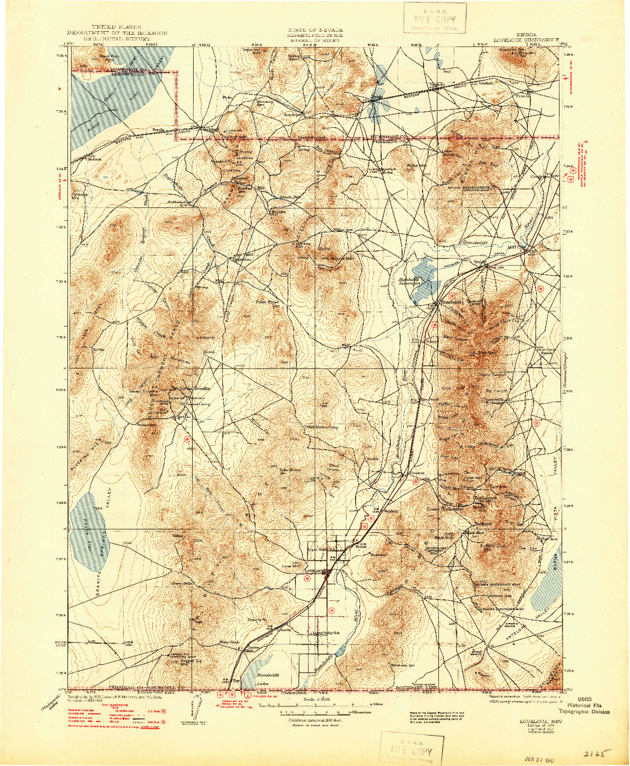 USGS 1:250000-SCALE QUADRANGLE FOR LOVELOCK, NV 1935