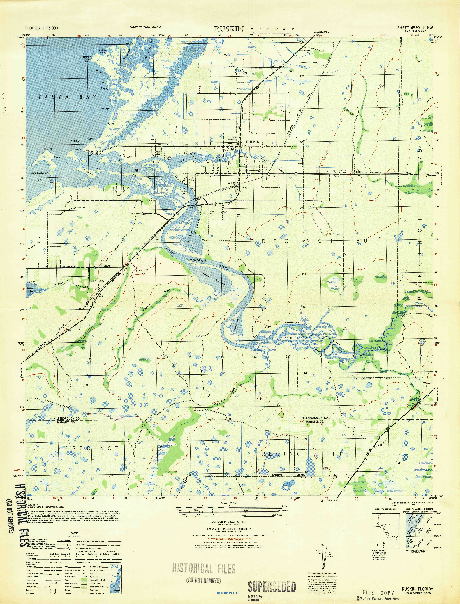USGS 1:25000-SCALE QUADRANGLE FOR RUSKIN, FL 1947