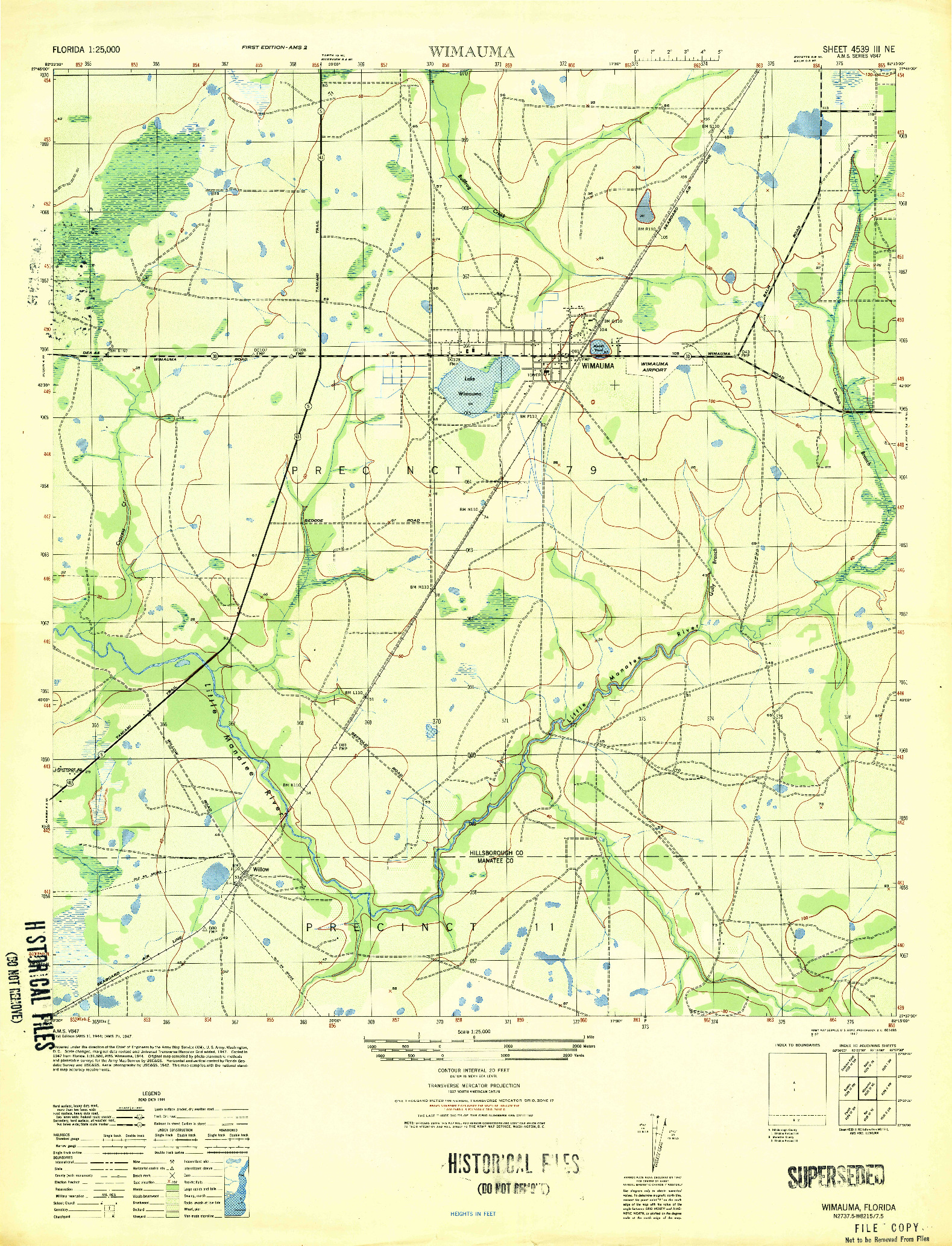 USGS 1:25000-SCALE QUADRANGLE FOR WIMAUMA, FL 1947