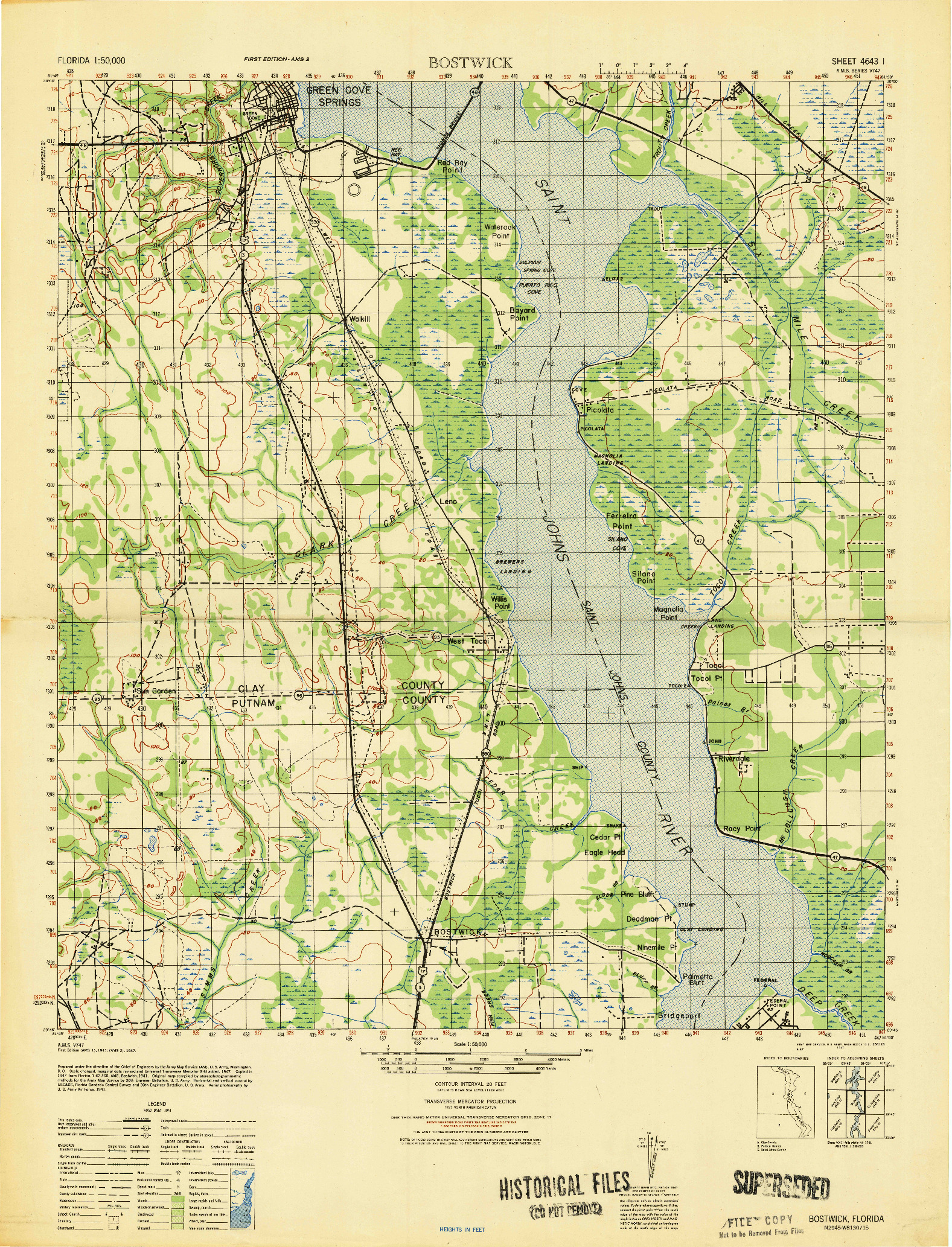 USGS 1:50000-SCALE QUADRANGLE FOR BOSTWICK, FL 1947