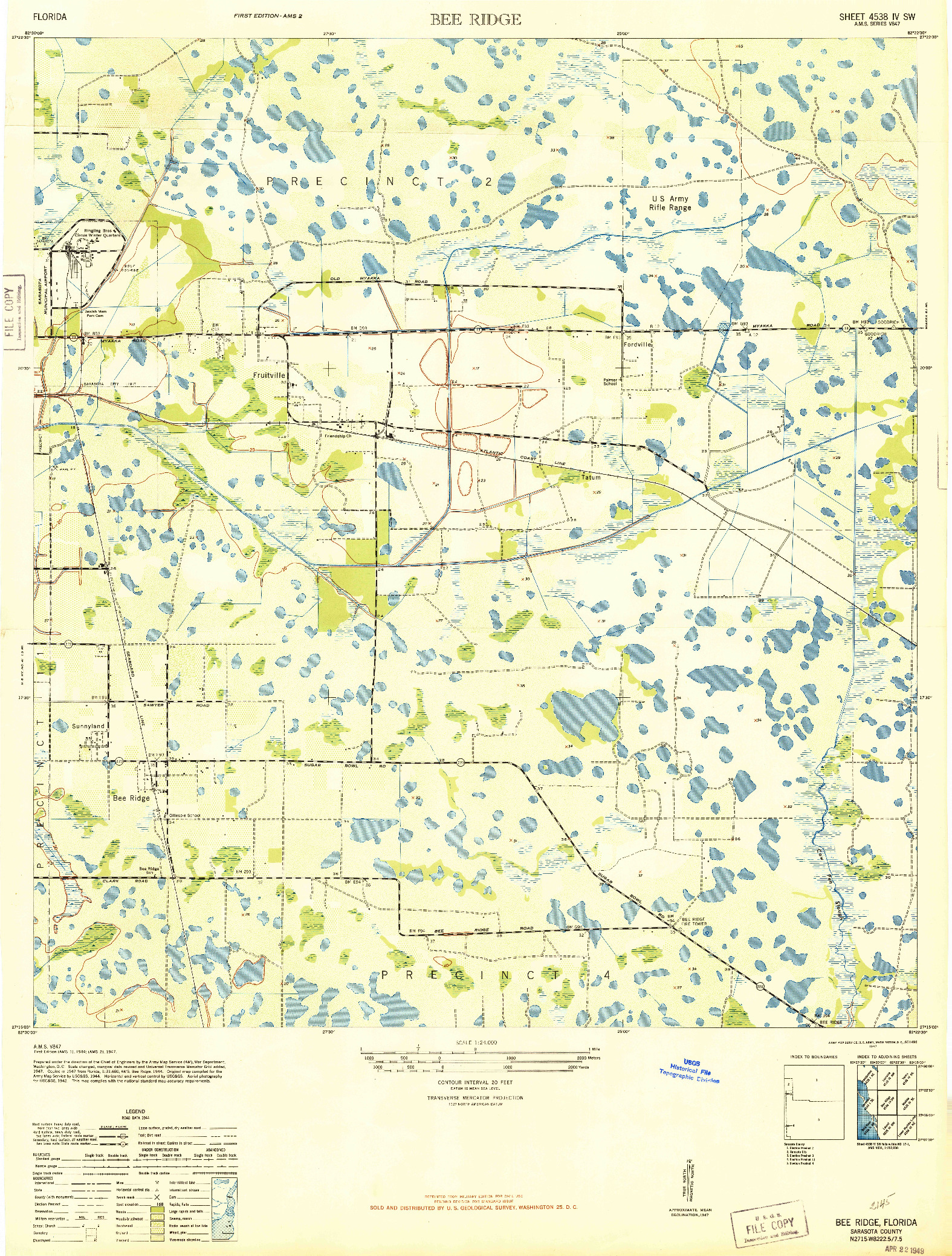 USGS 1:24000-SCALE QUADRANGLE FOR BEE RIDGE, FL 1947