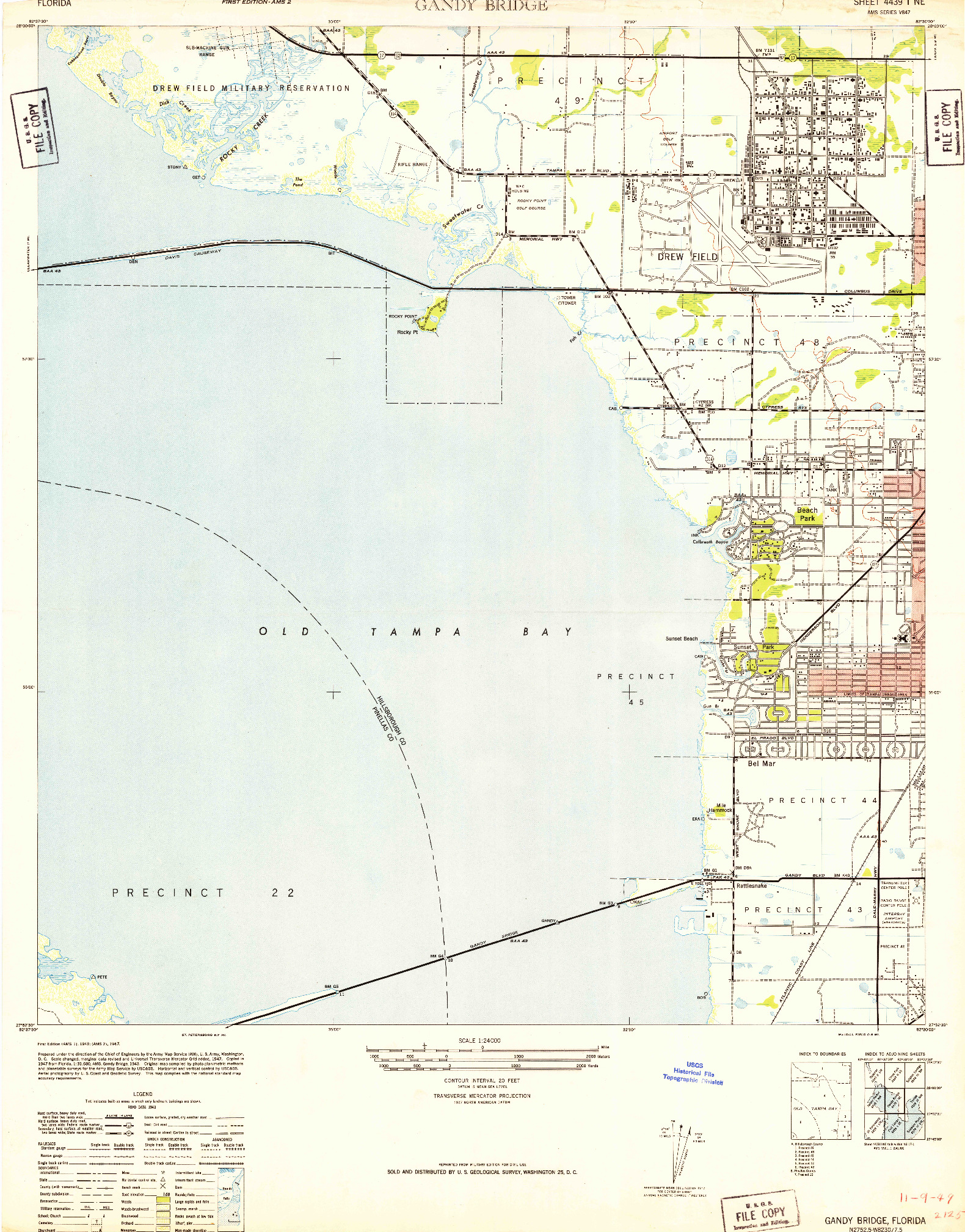 USGS 1:24000-SCALE QUADRANGLE FOR GANDY BRIDGE, FL 1947