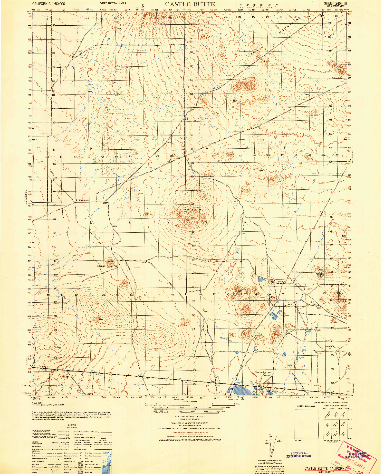 USGS 1:50000-SCALE QUADRANGLE FOR CASTLE BUTTE, CA 1947