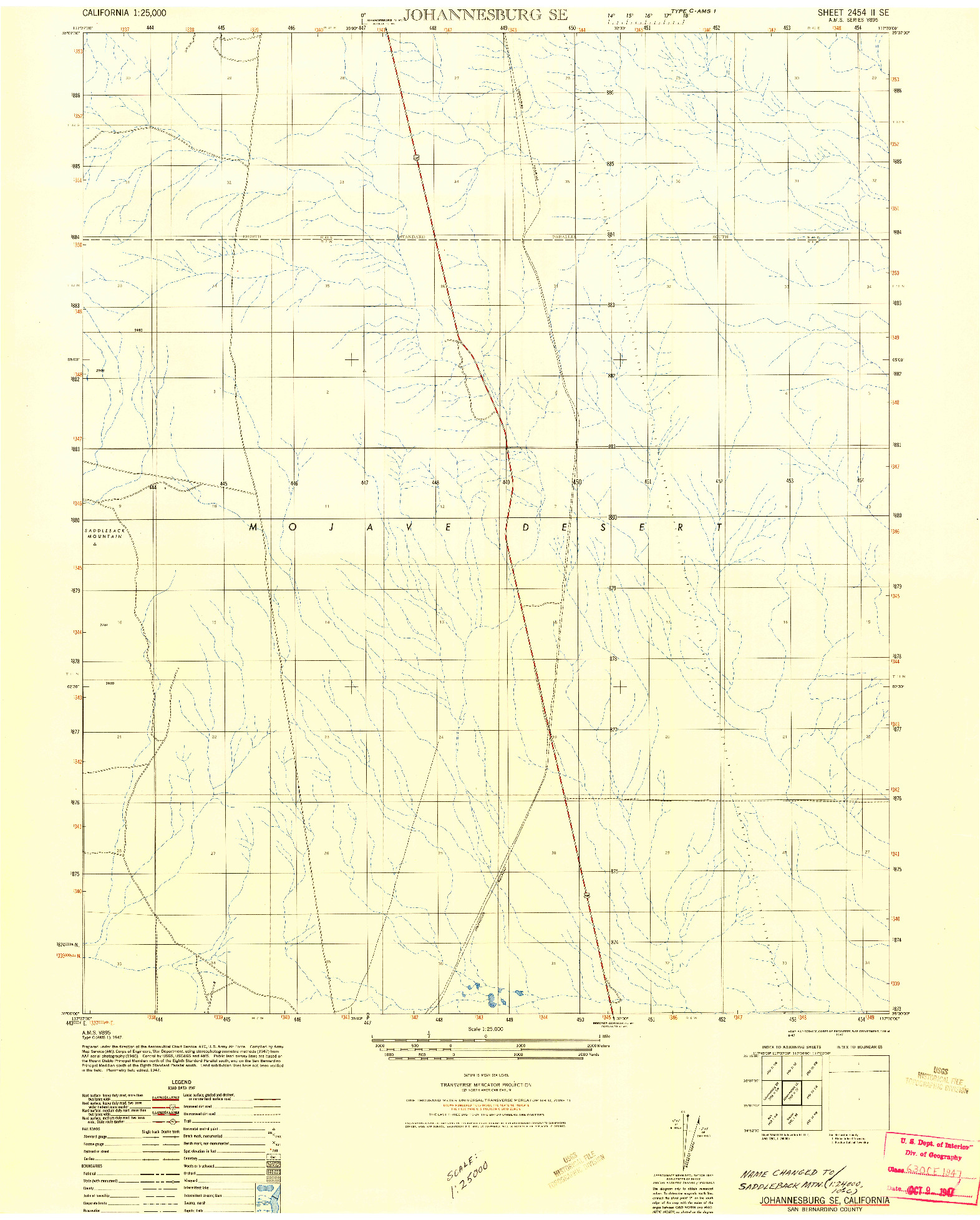 USGS 1:25000-SCALE QUADRANGLE FOR JOHANNESBURG SE, CA 1947