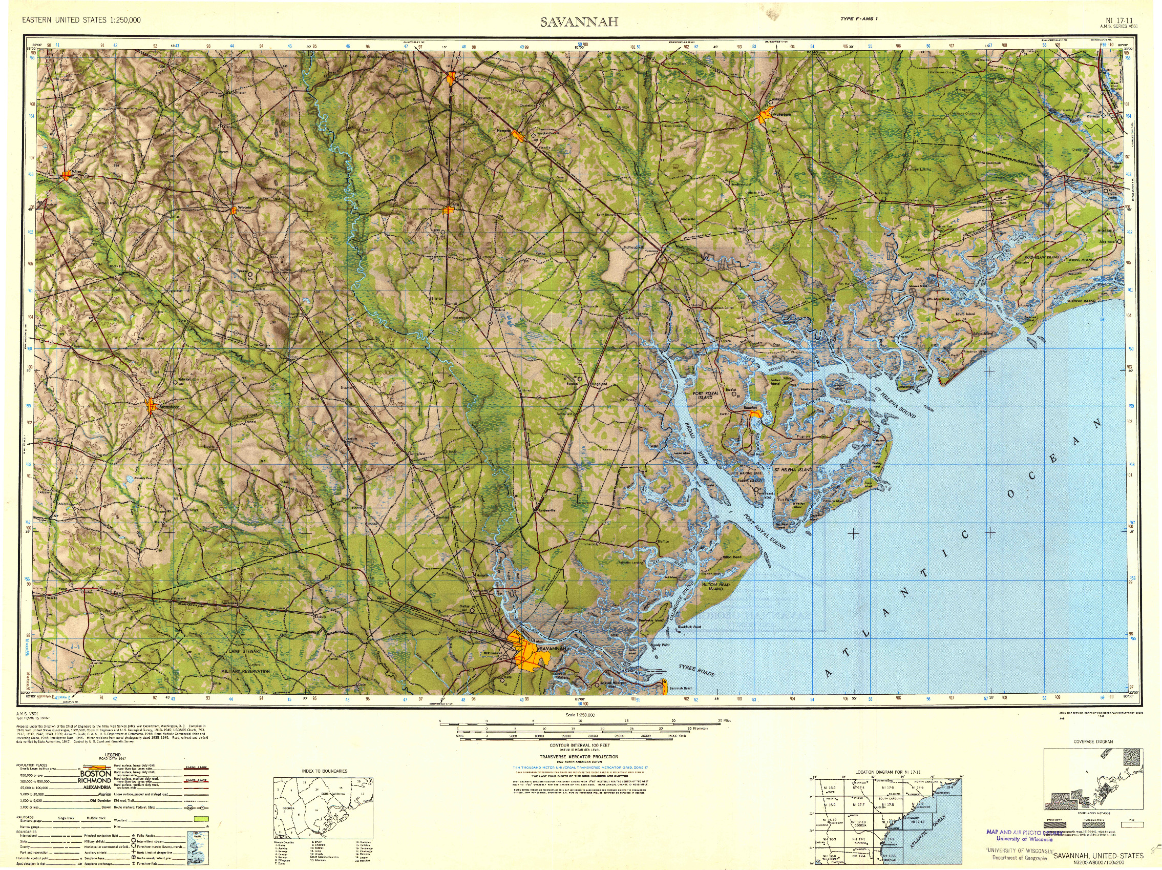 USGS 1:250000-SCALE QUADRANGLE FOR SAVANNAH, GA 1947