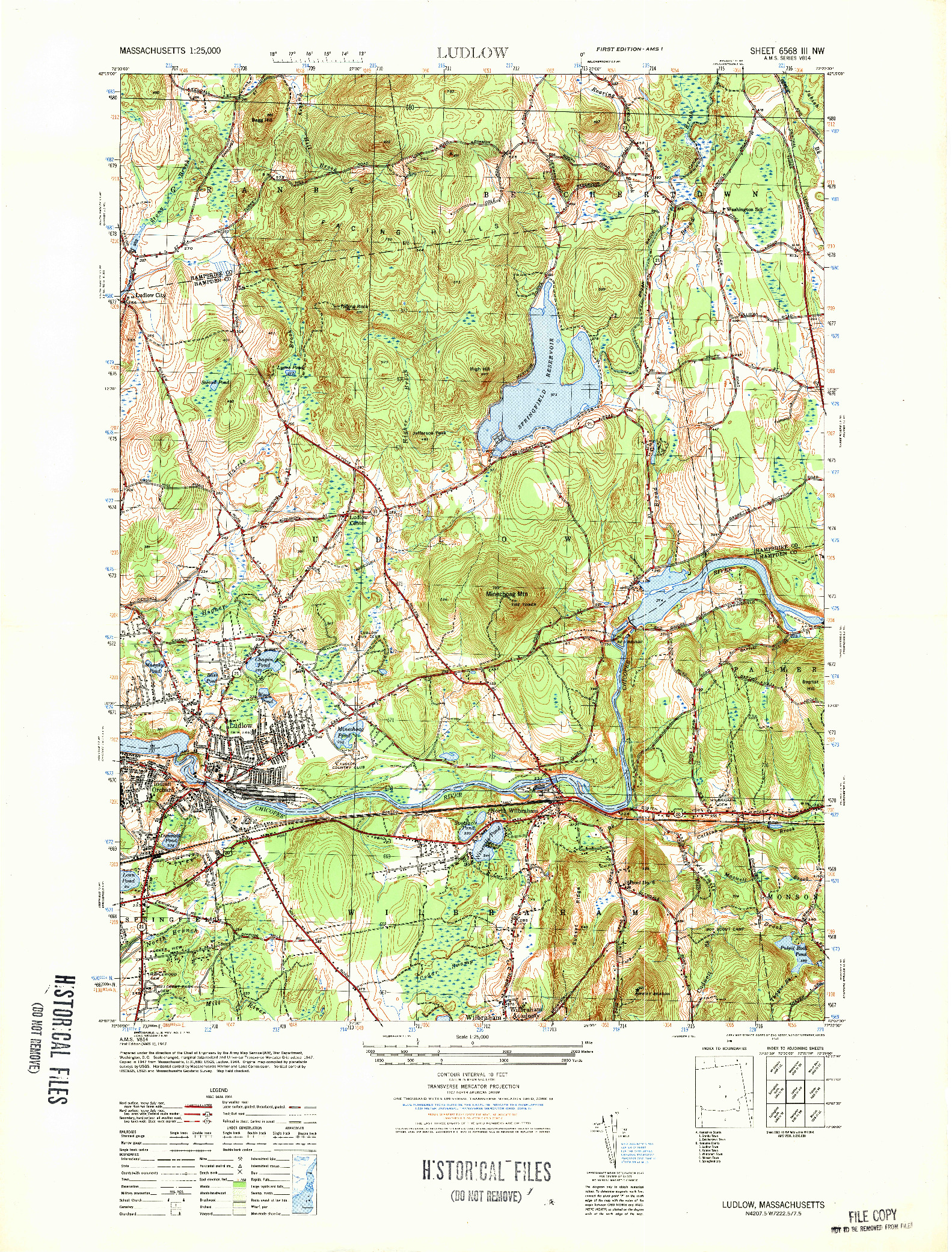 USGS 1:25000-SCALE QUADRANGLE FOR LUDLOW, MA 1947
