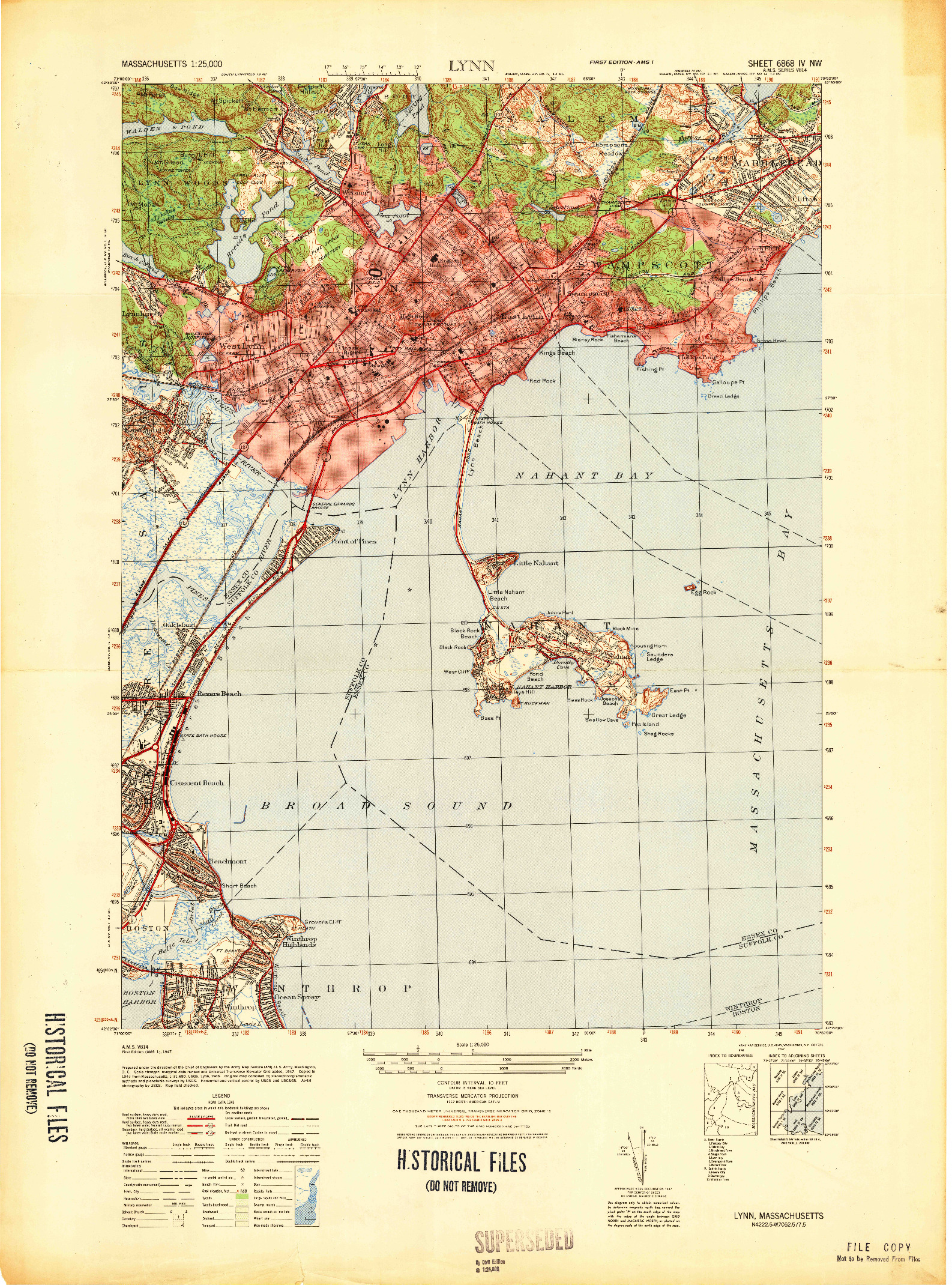 USGS 1:25000-SCALE QUADRANGLE FOR LYNN, MA 1947