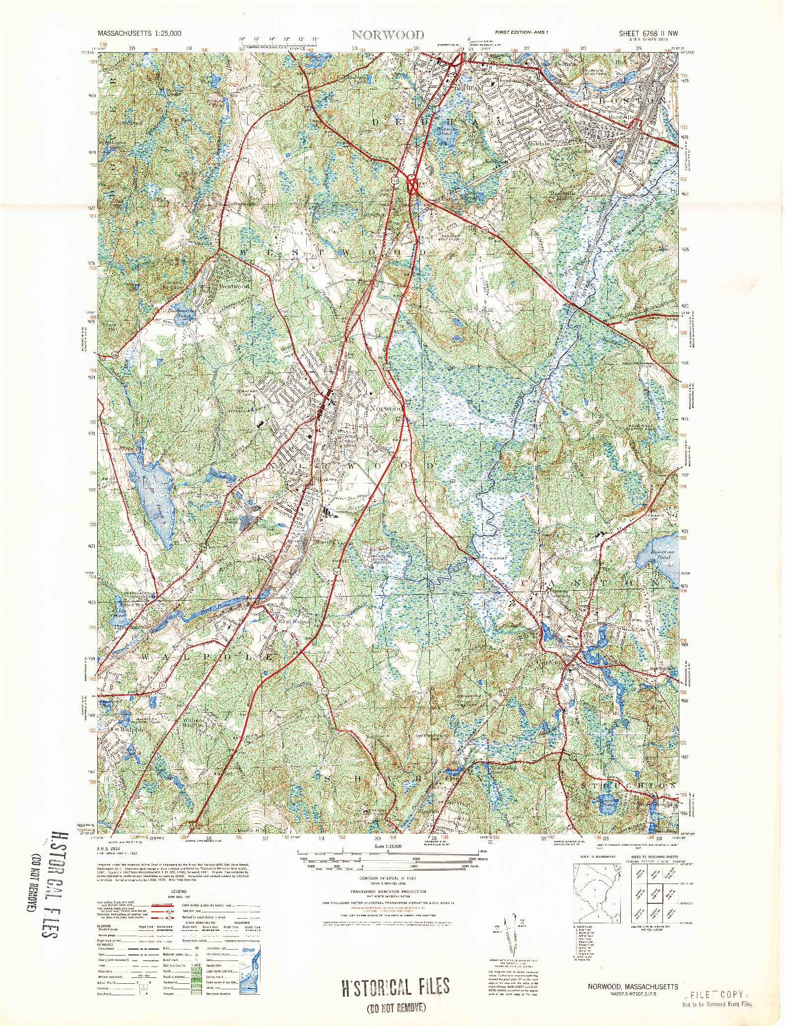 USGS 1:25000-SCALE QUADRANGLE FOR NORWOOD, MA 1947