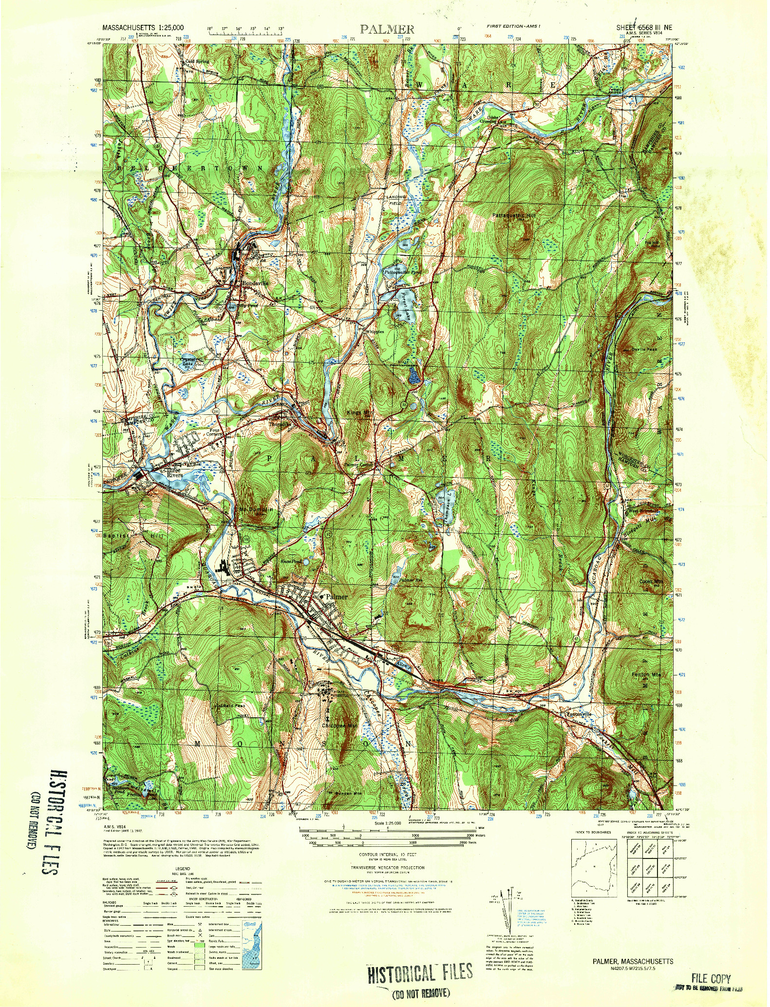 USGS 1:25000-SCALE QUADRANGLE FOR PALMER, MA 1947