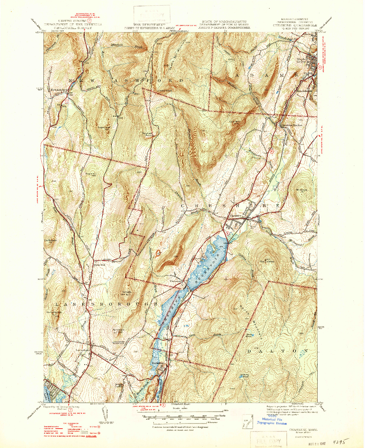 USGS 1:31680-SCALE QUADRANGLE FOR CHESHIRE, MA 1947