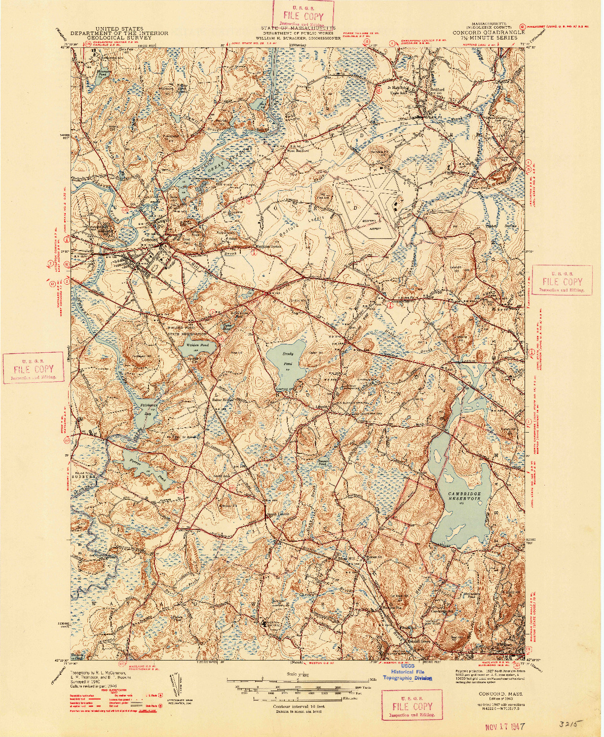 USGS 1:31680-SCALE QUADRANGLE FOR CONCORD, MA 1943