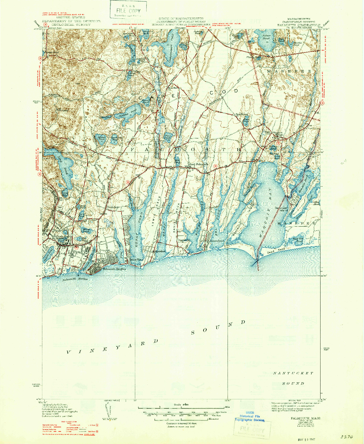 USGS 1:31680-SCALE QUADRANGLE FOR FALMOUTH, MA 1941