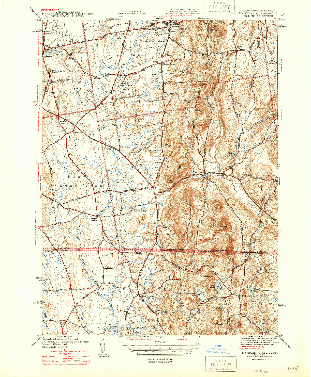 USGS 1:31680-SCALE QUADRANGLE FOR HAMPDEN, MA 1944