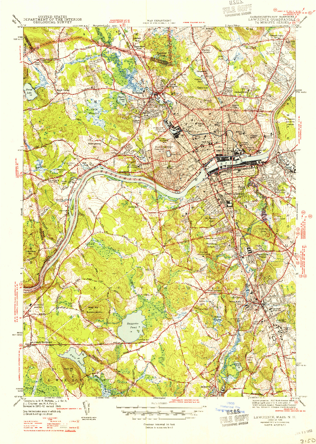 USGS 1:31680-SCALE QUADRANGLE FOR LAWRENCE, MA 1944