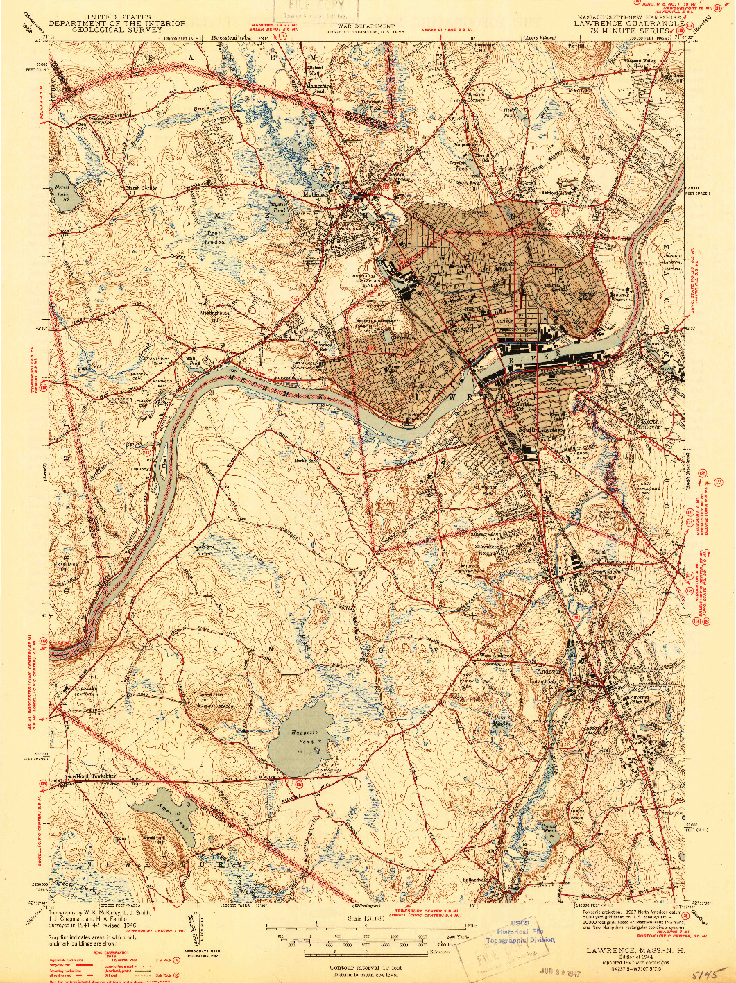 USGS 1:31680-SCALE QUADRANGLE FOR LAWRENCE, MA 1944