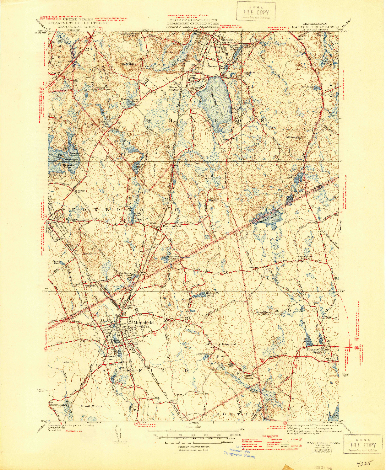 USGS 1:31680-SCALE QUADRANGLE FOR MANSFIELD, MA 1941
