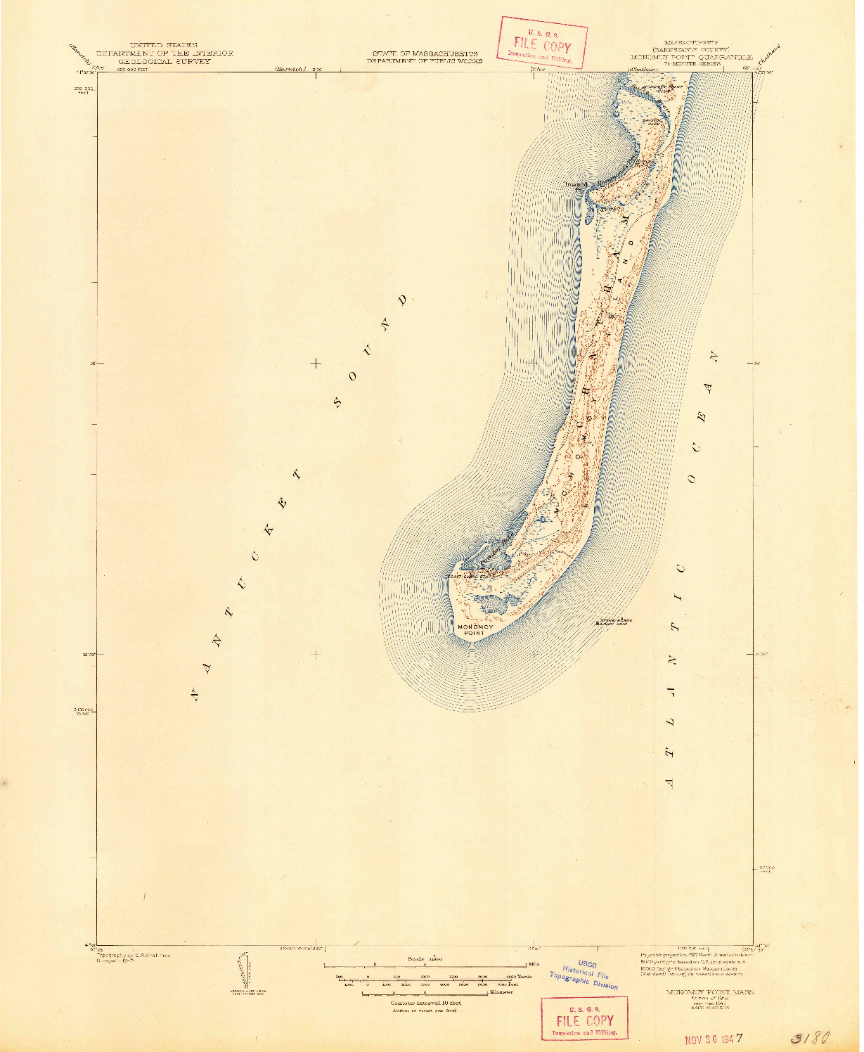 USGS 1:31680-SCALE QUADRANGLE FOR MONOMOY POINT, MA 1942