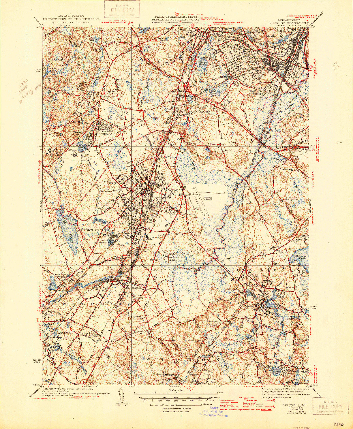 USGS 1:31680-SCALE QUADRANGLE FOR NORWOOD, MA 1941