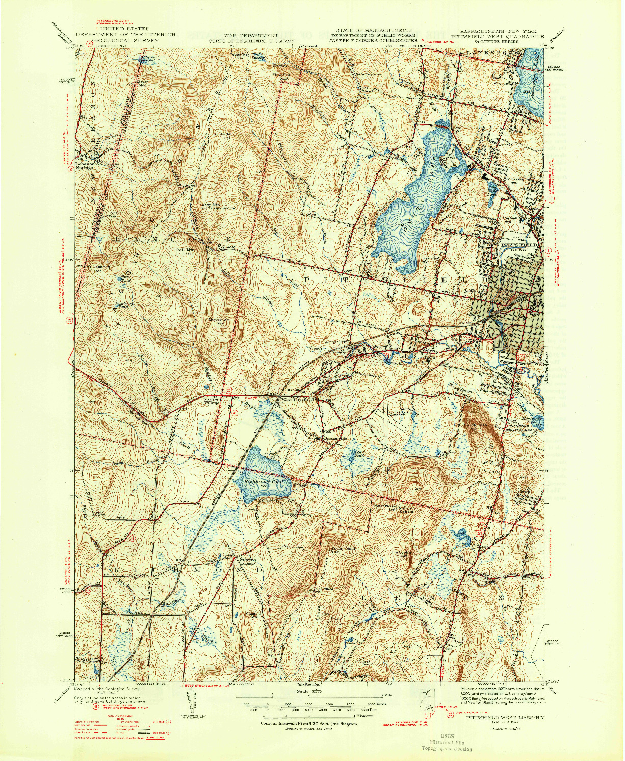 USGS 1:31680-SCALE QUADRANGLE FOR PITTSFIELD WEST, MA 1947