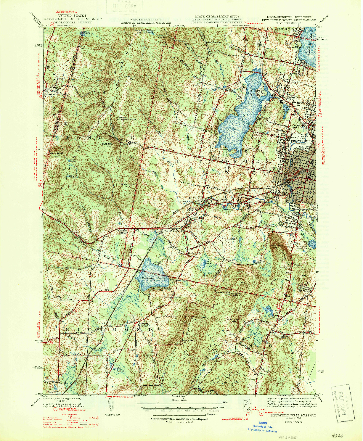 USGS 1:31680-SCALE QUADRANGLE FOR PITTSFIELD WEST, MA 1947