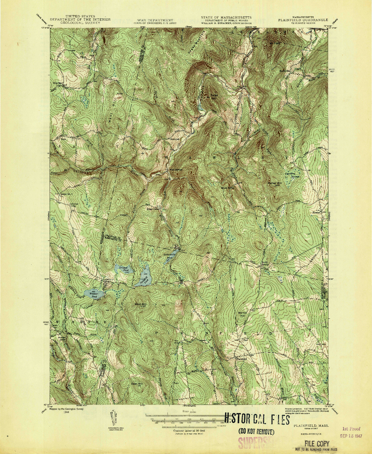 USGS 1:31680-SCALE QUADRANGLE FOR PLAINFIELD, MA 1947