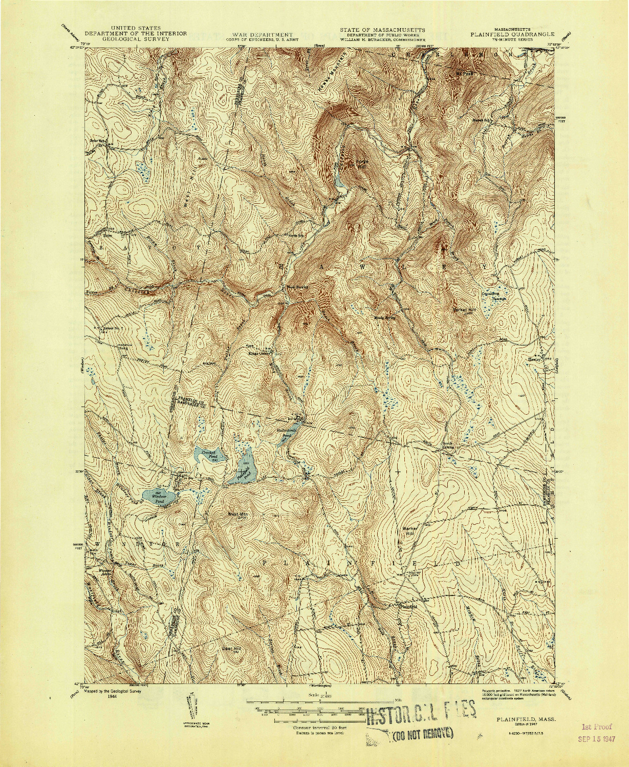 USGS 1:31680-SCALE QUADRANGLE FOR PLAINFIELD, MA 1947