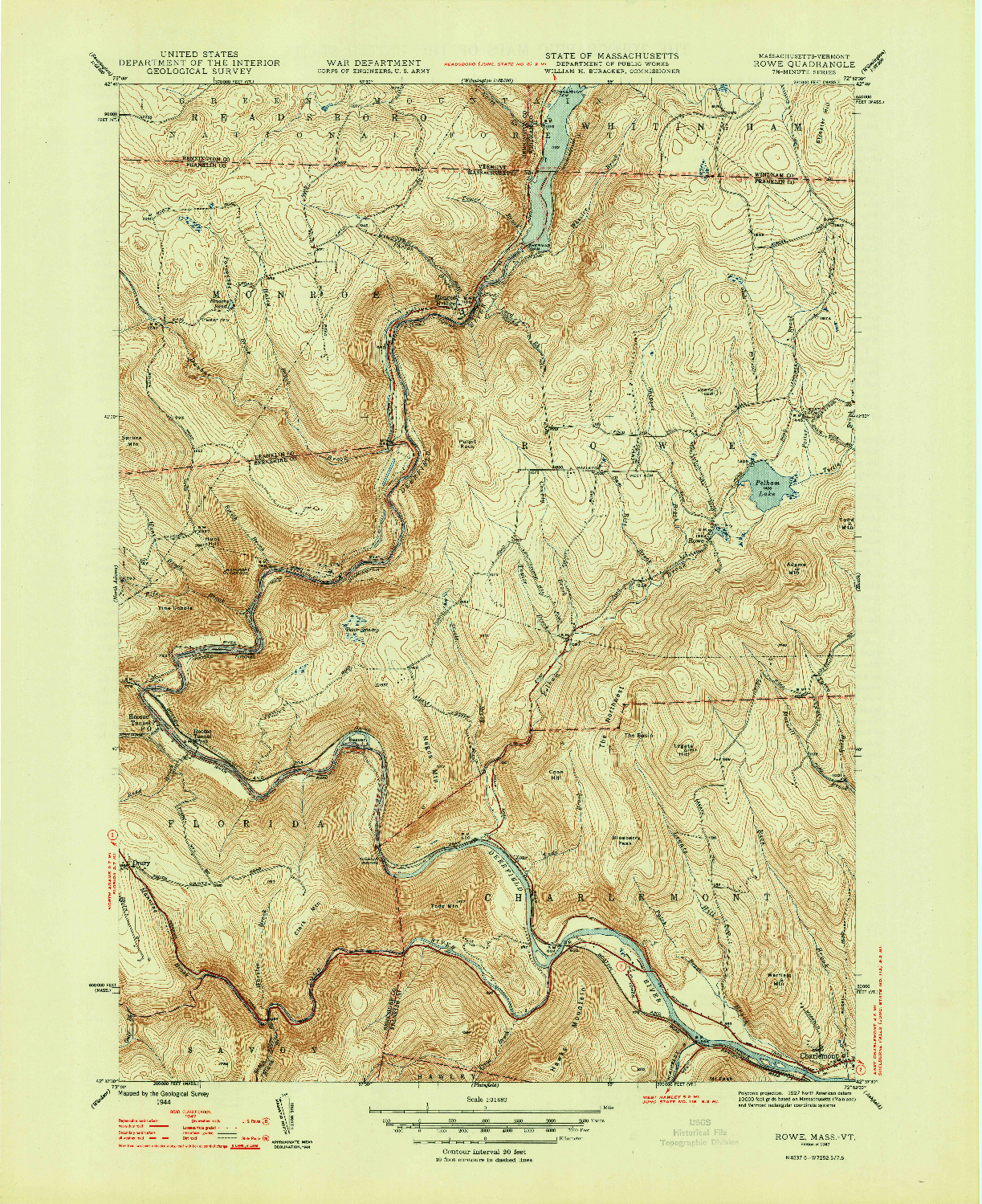 USGS 1:31680-SCALE QUADRANGLE FOR ROWE, MA 1947