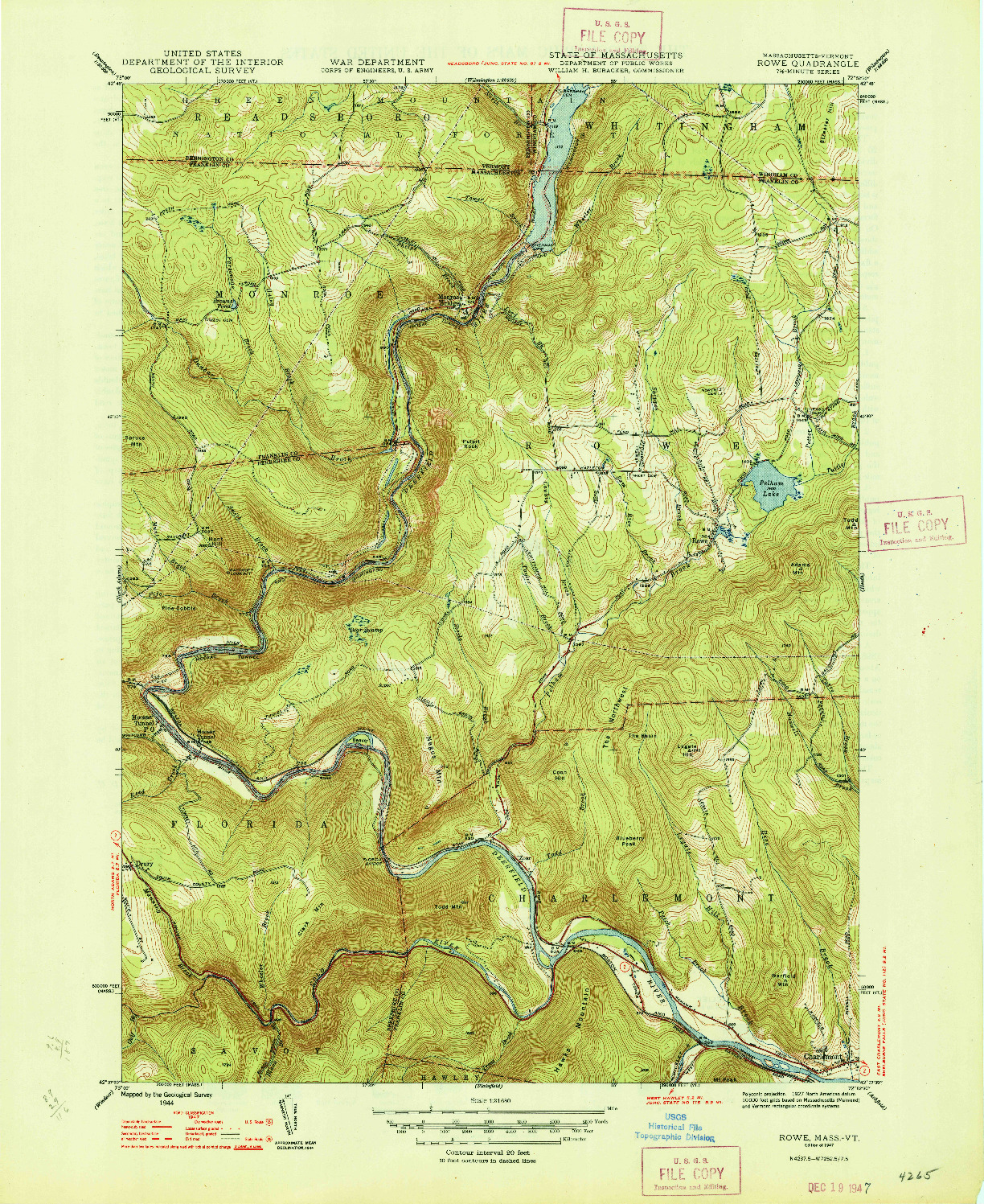 USGS 1:31680-SCALE QUADRANGLE FOR ROWE, MA 1947