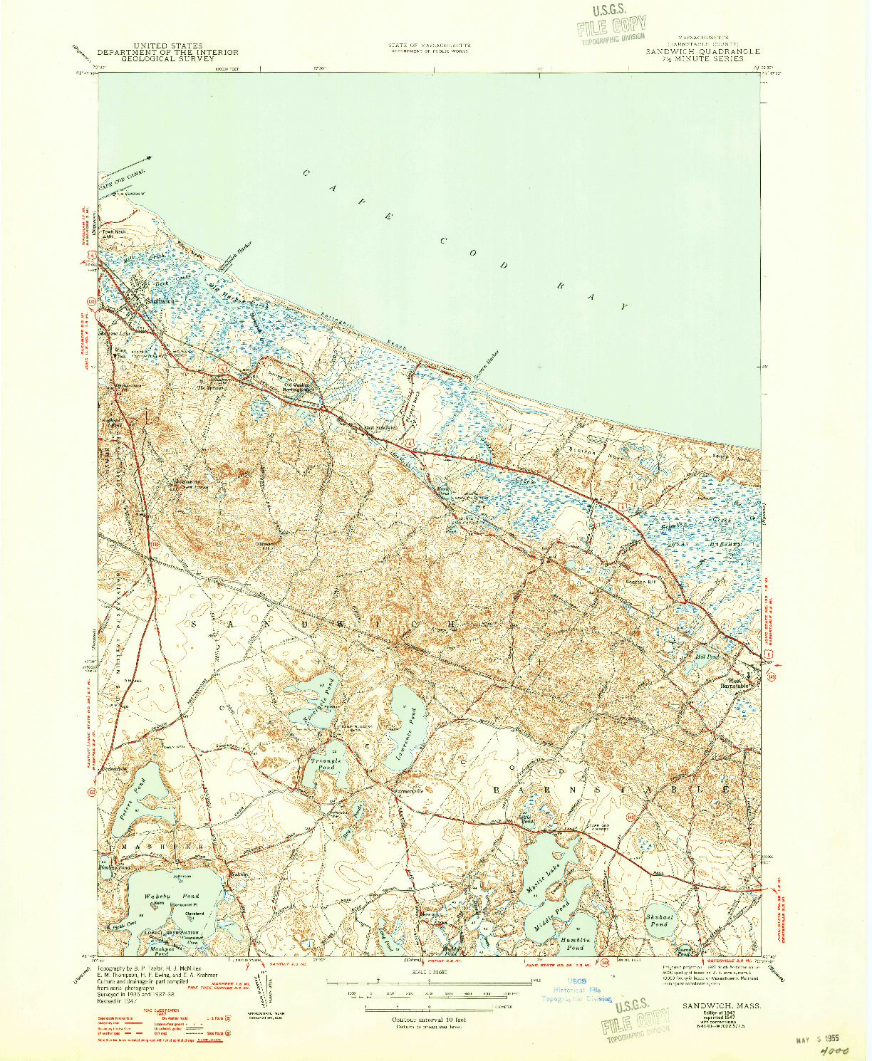 USGS 1:31680-SCALE QUADRANGLE FOR SANDWICH, MA 1943