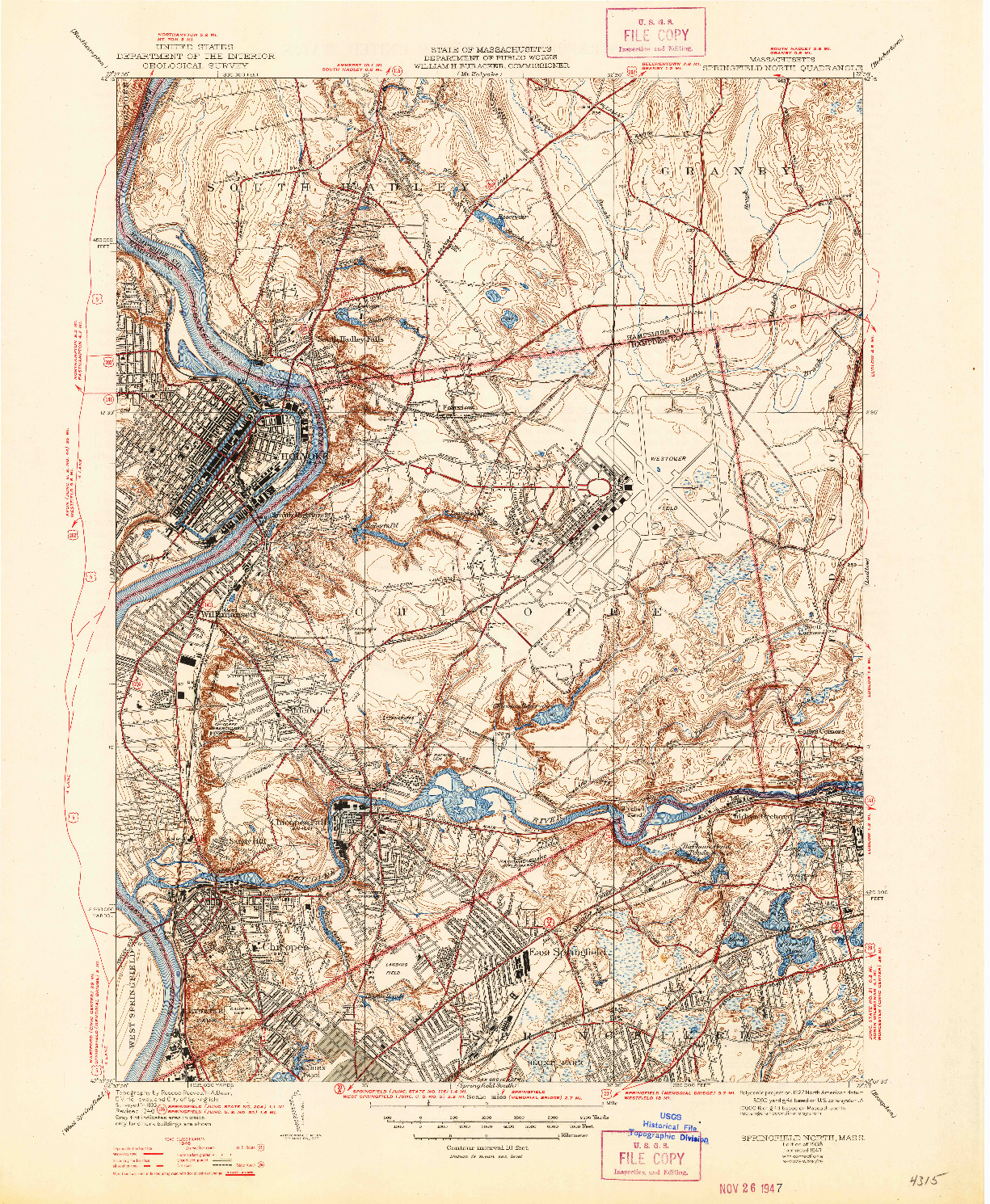 USGS 1:31680-SCALE QUADRANGLE FOR SPRINGFIELD NORTH, MA 1938