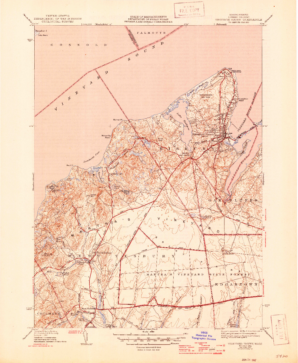 USGS 1:31680-SCALE QUADRANGLE FOR VINEYARD HAVEN, MA 1944