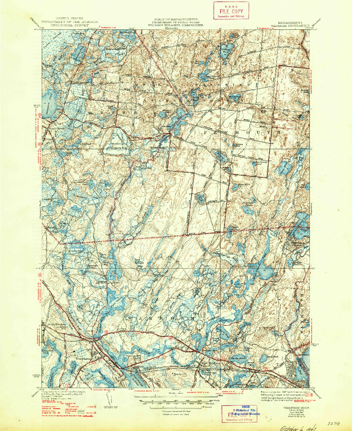 USGS 1:31680-SCALE QUADRANGLE FOR WAREHAM, MA 1939