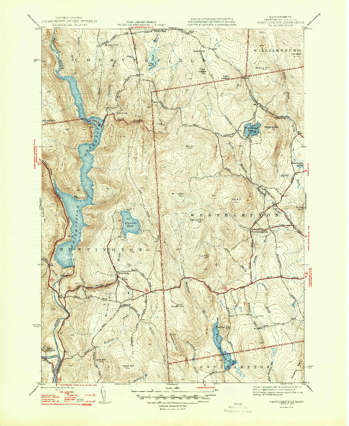 USGS 1:31680-SCALE QUADRANGLE FOR WESTHAMPTON, MA 1947