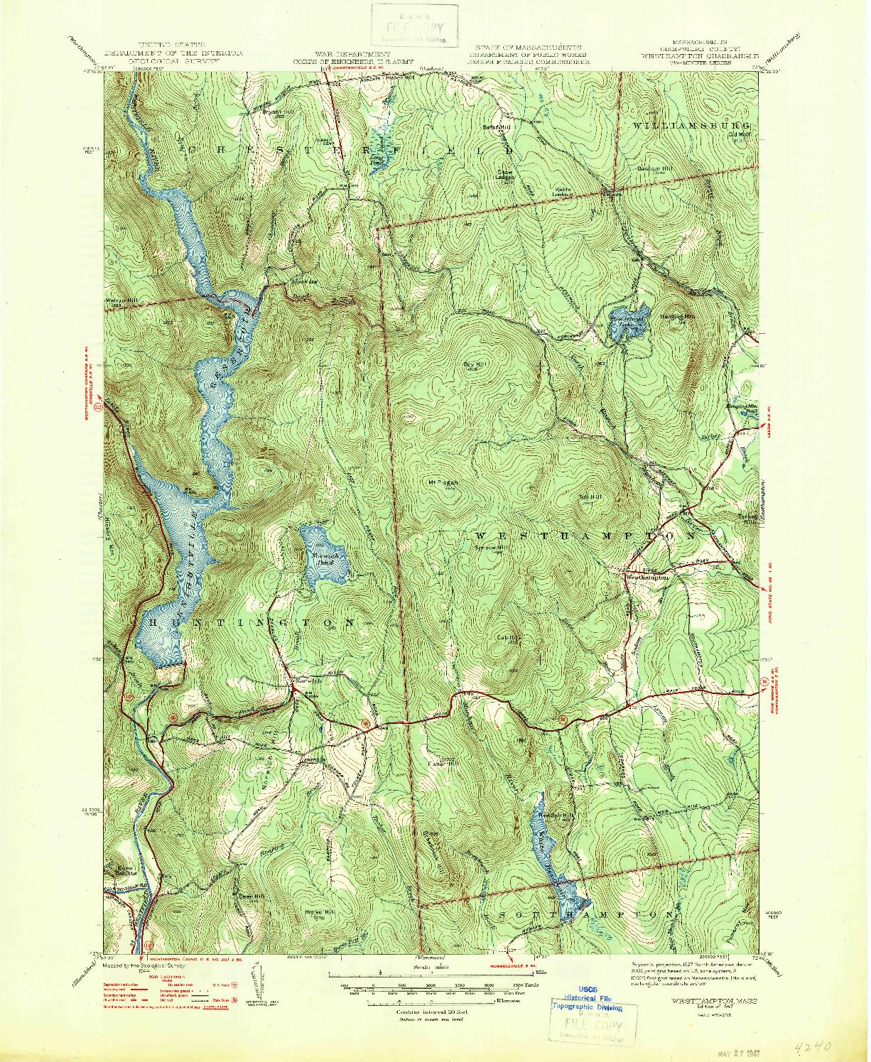 USGS 1:31680-SCALE QUADRANGLE FOR WESTHAMPTON, MA 1947
