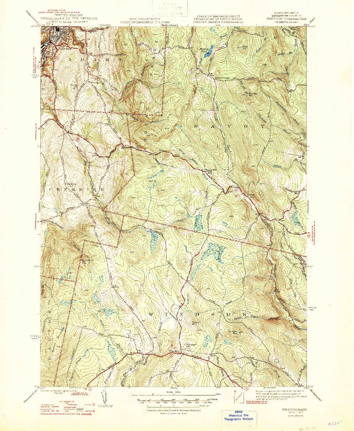USGS 1:31680-SCALE QUADRANGLE FOR WINDSOR, MA 1947