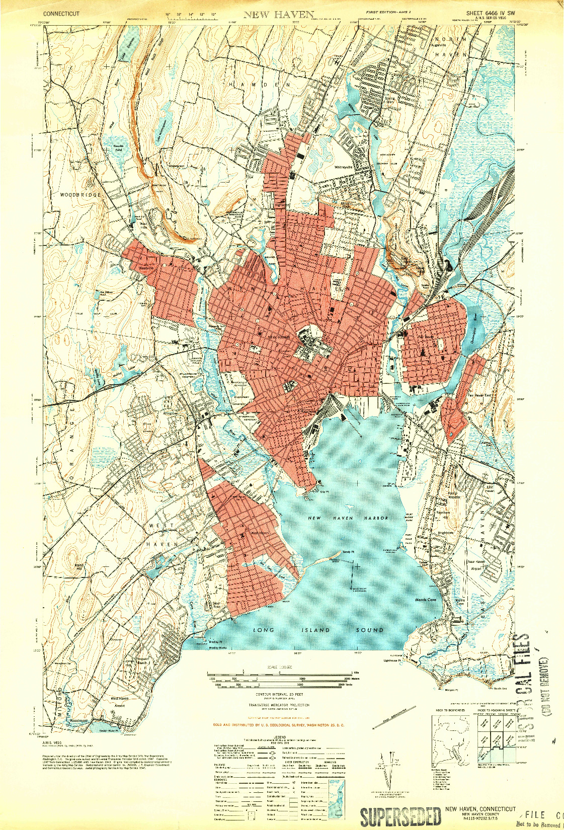 USGS 1:31680-SCALE QUADRANGLE FOR NEW HAVEN, CT 1943