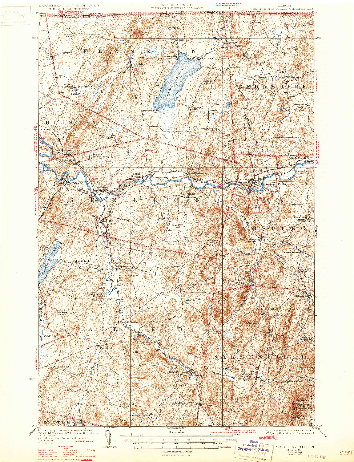 USGS 1:62500-SCALE QUADRANGLE FOR ENOSBURG FALLS, VT 1924