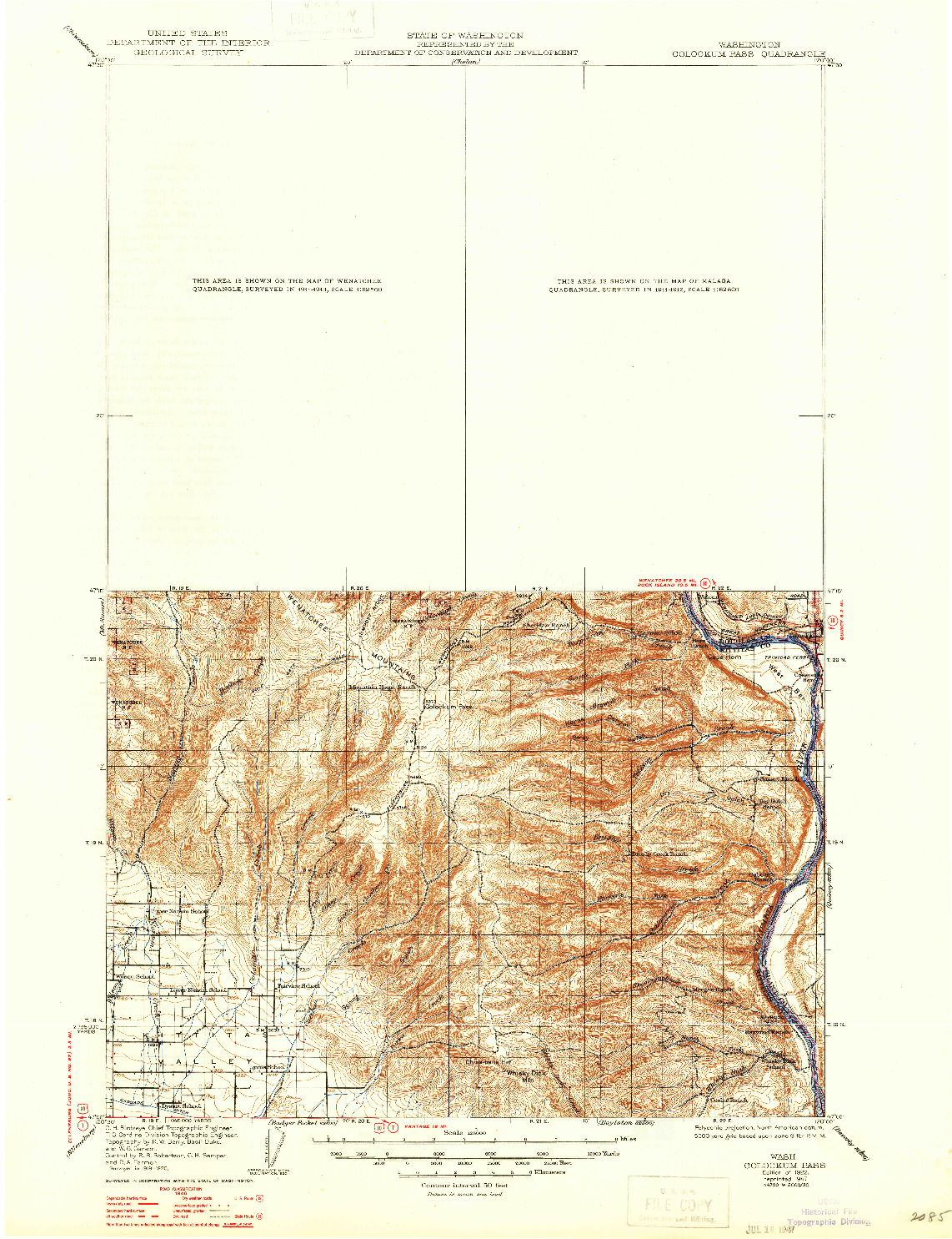 USGS 1:125000-SCALE QUADRANGLE FOR COLOCKUM PASS, WA 1922