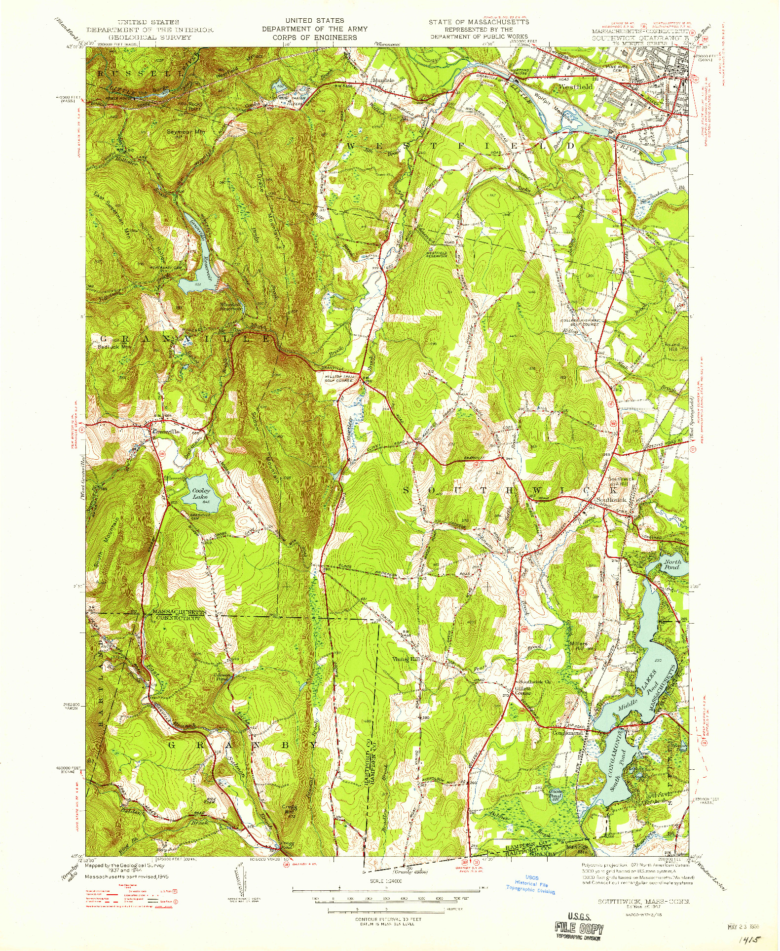USGS 1:24000-SCALE QUADRANGLE FOR SOUTHWICK, MA 1947