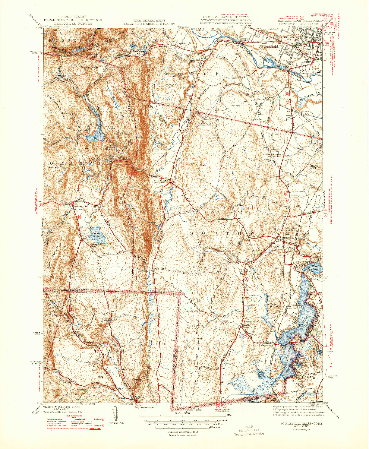 USGS 1:31680-SCALE QUADRANGLE FOR SOUTHWICK, MA 1947