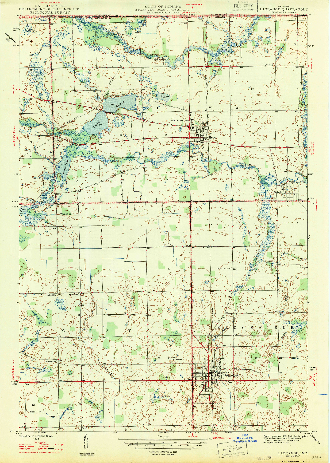 USGS 1:24000-SCALE QUADRANGLE FOR LAGRANGE, IN 1947