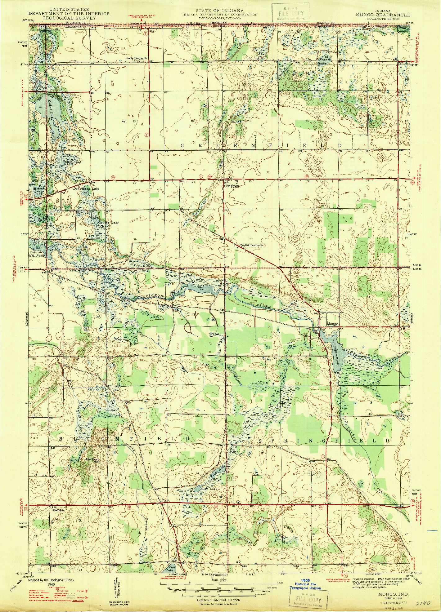 USGS 1:24000-SCALE QUADRANGLE FOR MONGO, IN 1947